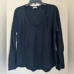 Standard James Perse Shirt Women’s L Black Slub Long Sleeve V-neck Raglan Sleeve